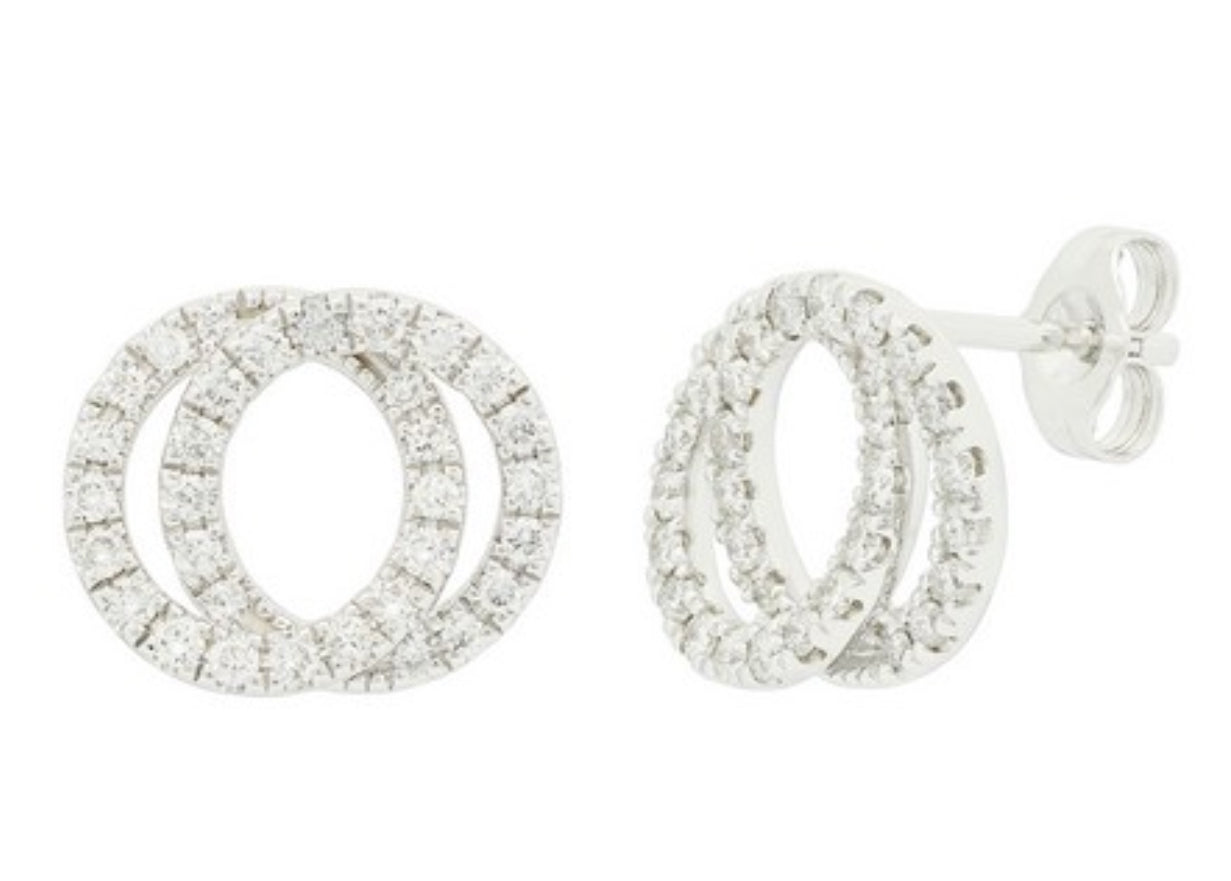 14K White and Yellow Gold Interlocking Circle Stud Earrings