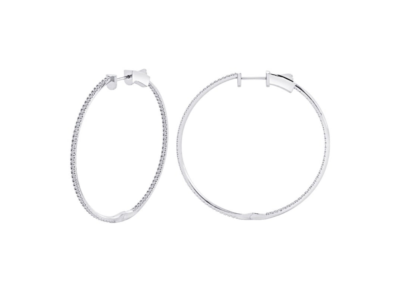 14K White or Yellow gold Extra Large Diamond Inside-Out Hoop Earrings