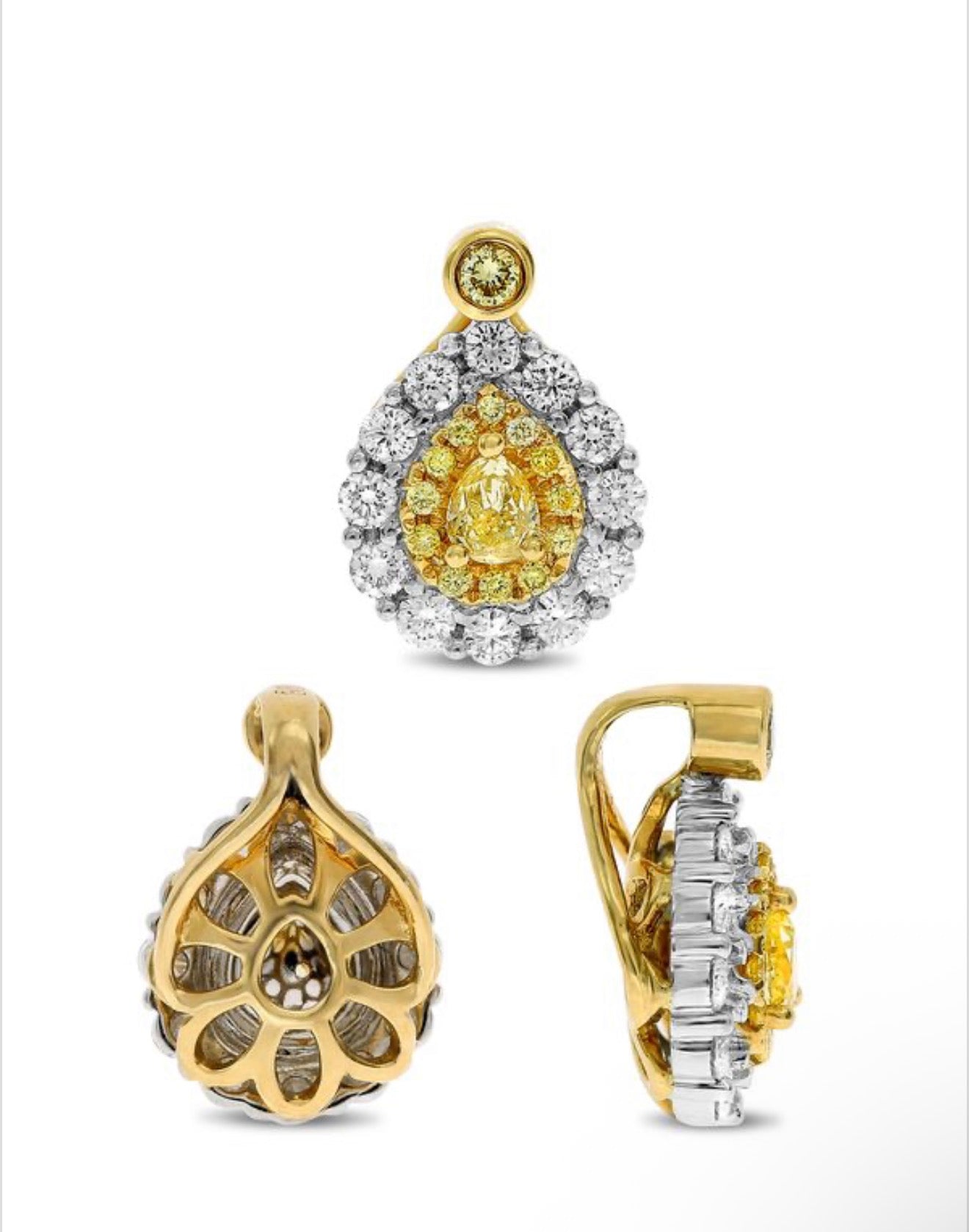 18K White and Yellow Gold Canary Diamond Double Halo Pendant