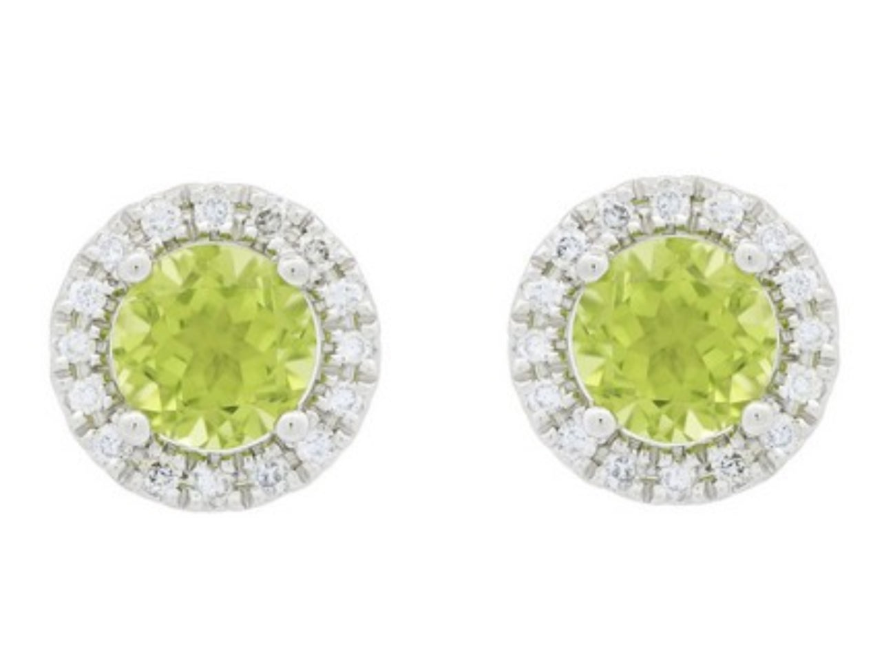 14K White Gold Peridot and Diamond Halo Stud Earrings