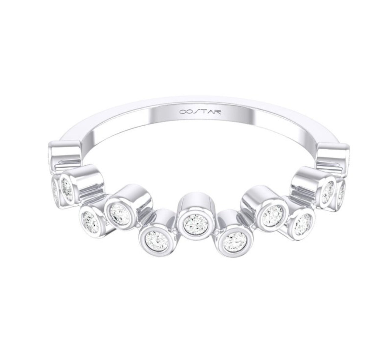 14K White Gold Zig Zag Bezel Set Diamond Band