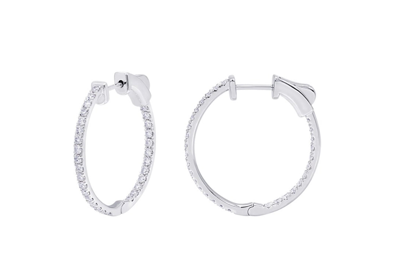 14K White or Yellow Gold Classic Oval Inside-Out Diamond Hoops