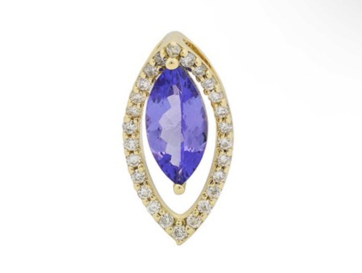 14K Yellow Marquise Tanzanite and Diamond Halo Pendant