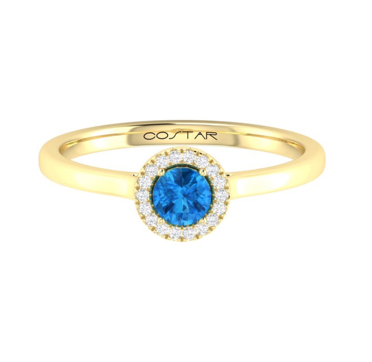 10K White or Yellow Gold Blue Topaz and Diamond Halo Ring