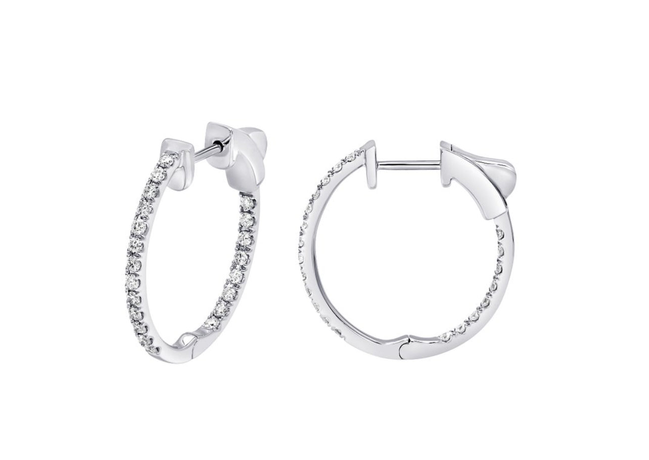 14K White or Yellow Gold Classic Oval Inside-Out Diamond Hoops