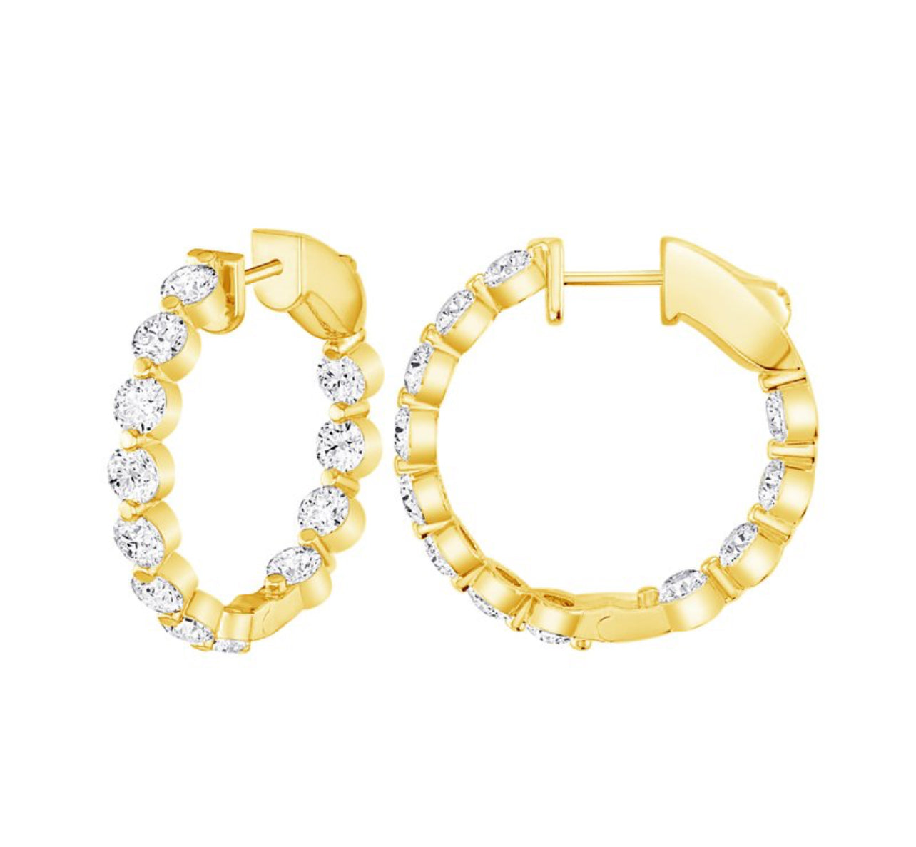 14K White Gold Floating Round Diamond Hoop Earrings