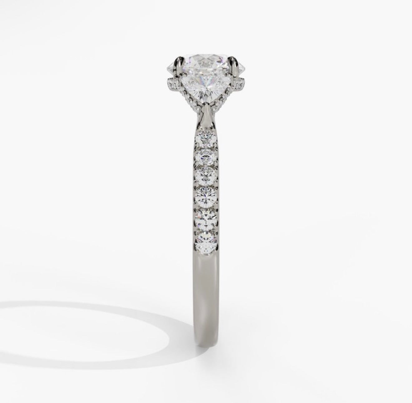 14K White Gold Three Stone Hidden Halo Engagement Ring