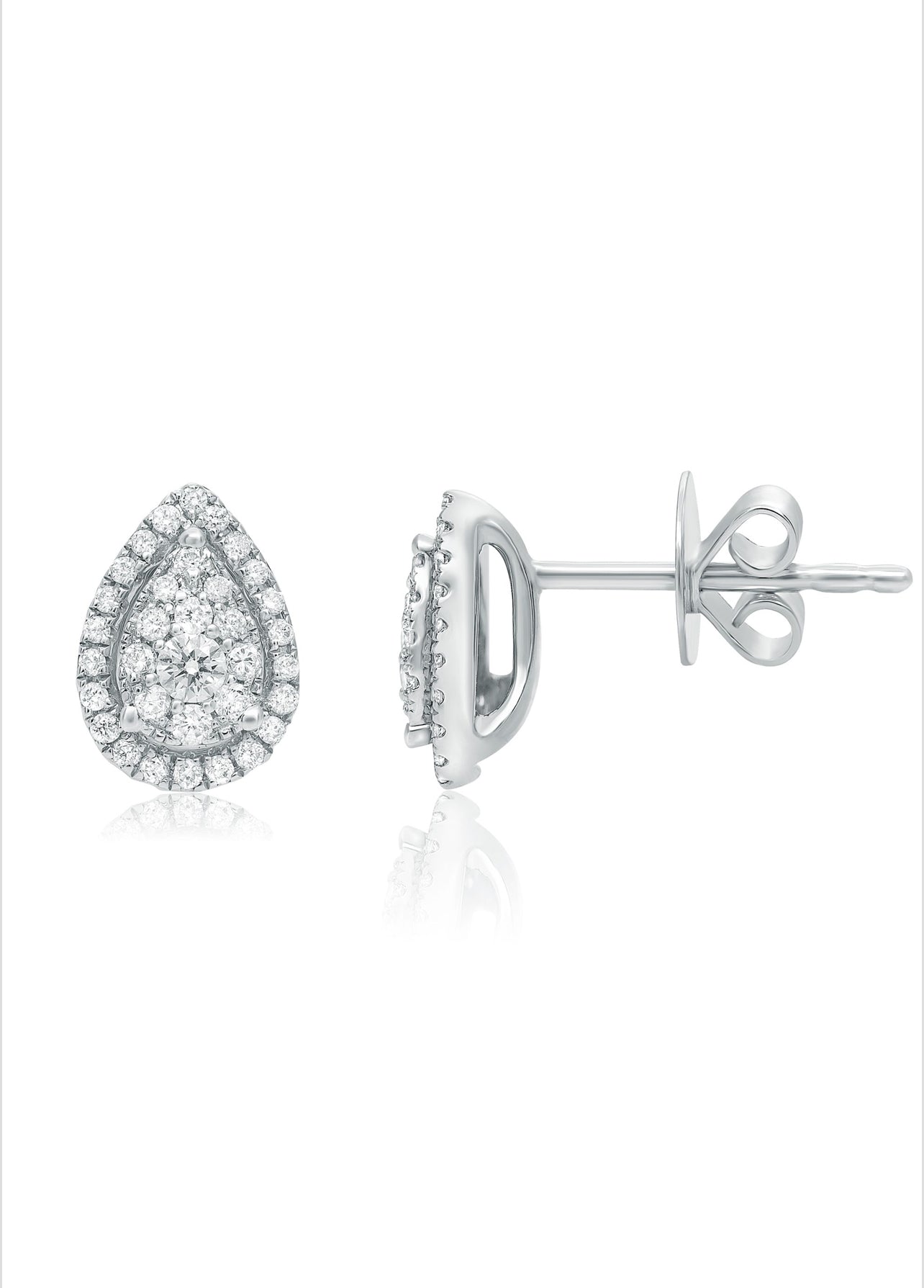 14K White Gold Pear Shape Cluster Stud Earring