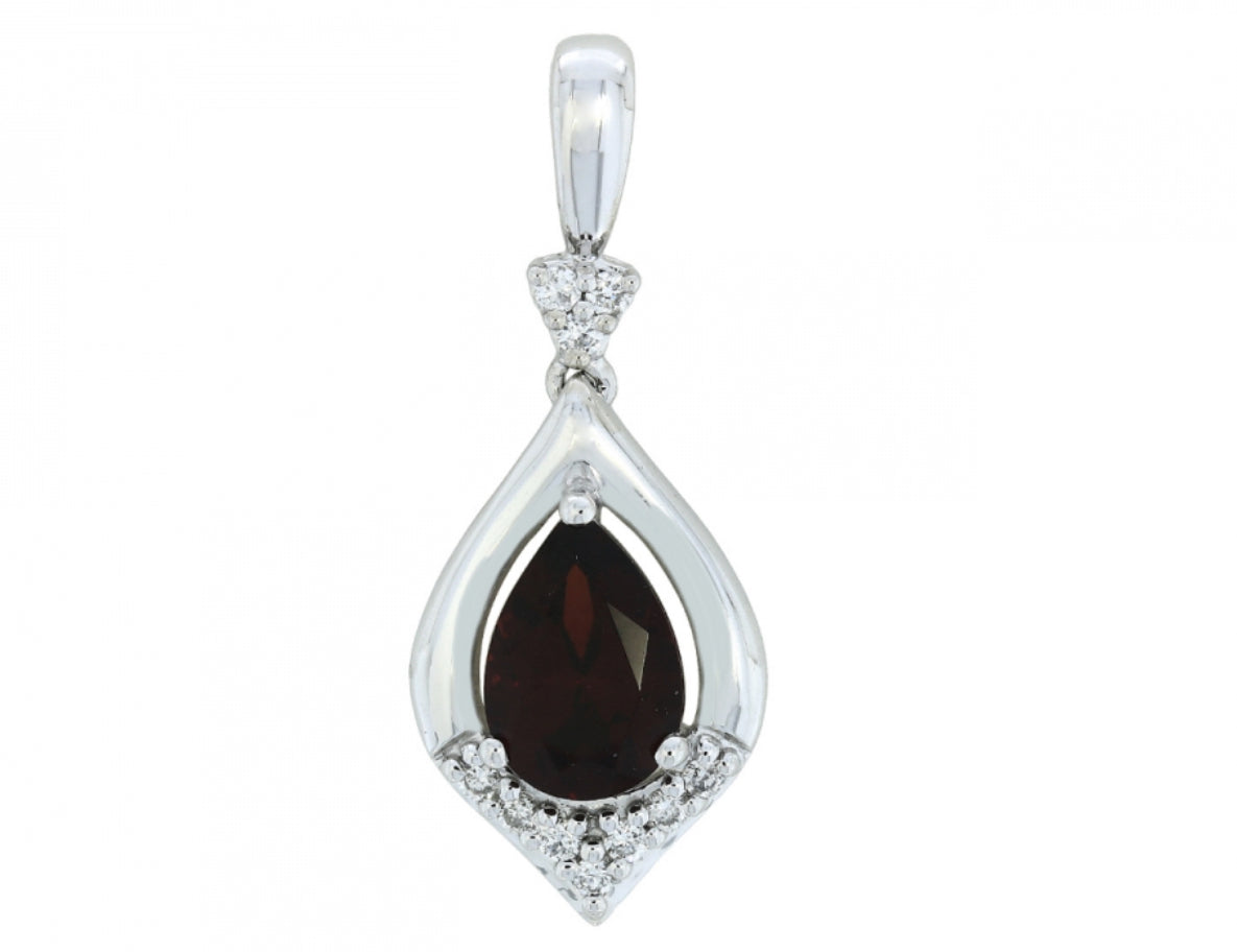 14K White Gold Mozambique Garnet and Diamond Pendant
