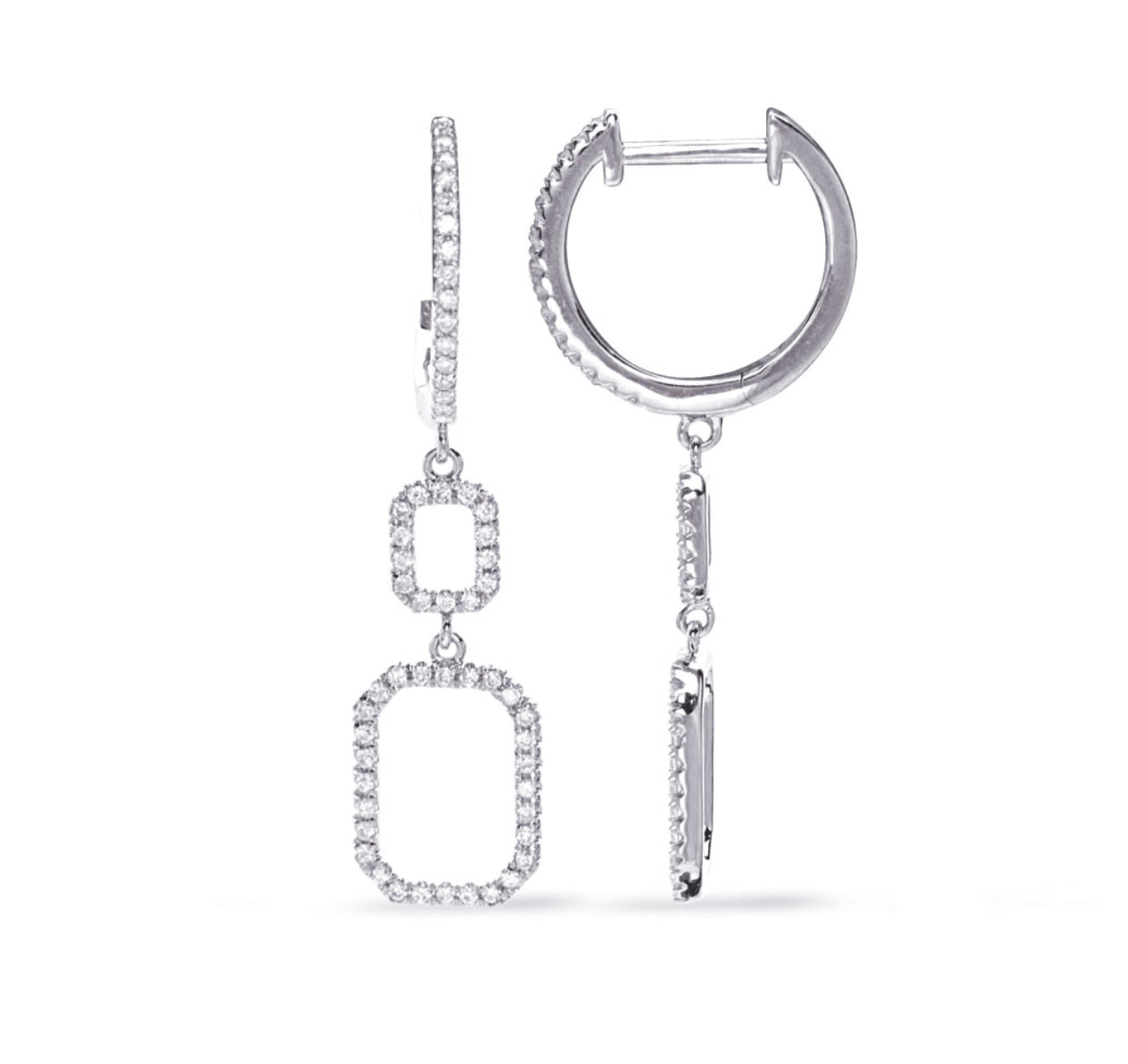 14K White Gold Diamond Structural Paper Clip Dangle Earrings