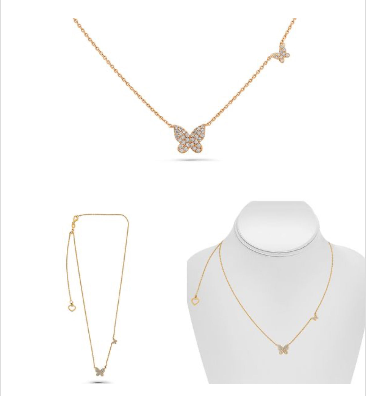 14K White Gold Adjustable Butterfly Necklace