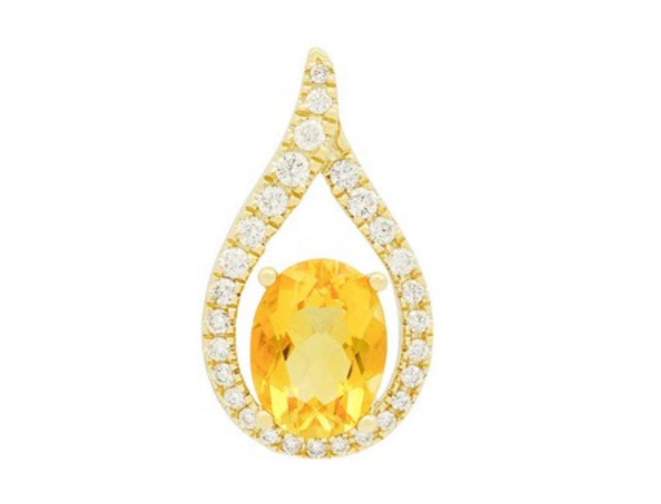 14K Yellow Gold Citrine and Diamond Pendant
