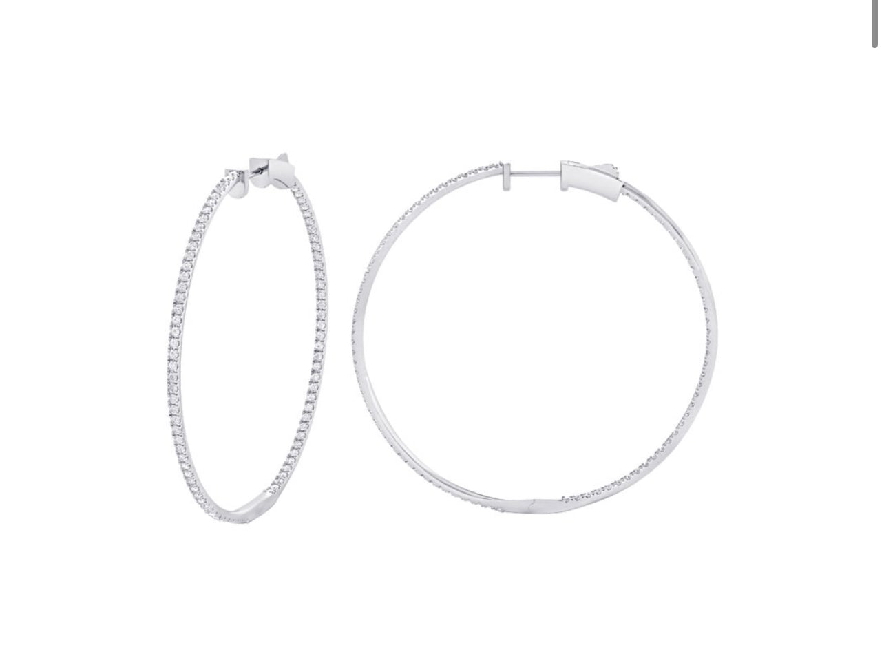 14K White or Yellow gold Extra Large Diamond Inside-Out Hoop Earrings