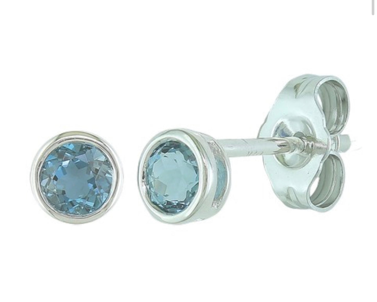 14K White Gold London Blue Topaz Stud Earring