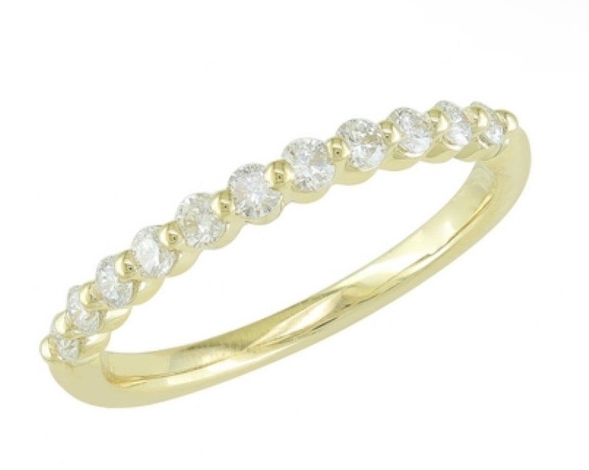 14K Yellow Gold Shared Prong Diamond Stackable Band