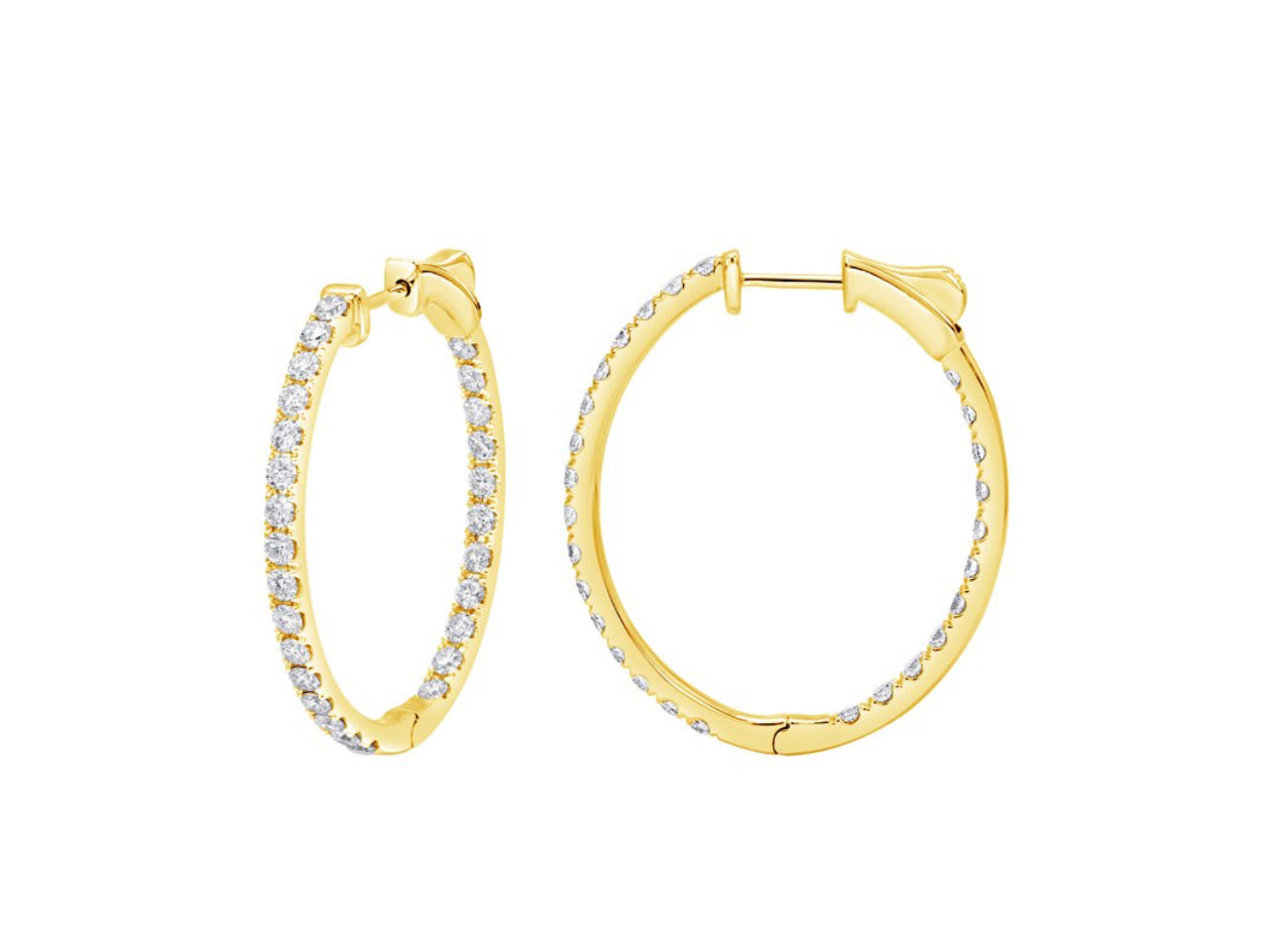 14K White or Yellow Gold Classic Oval Inside-Out Diamond Hoops