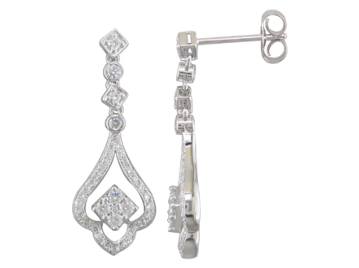 14K White Gold Diamond Drop Stud Earring