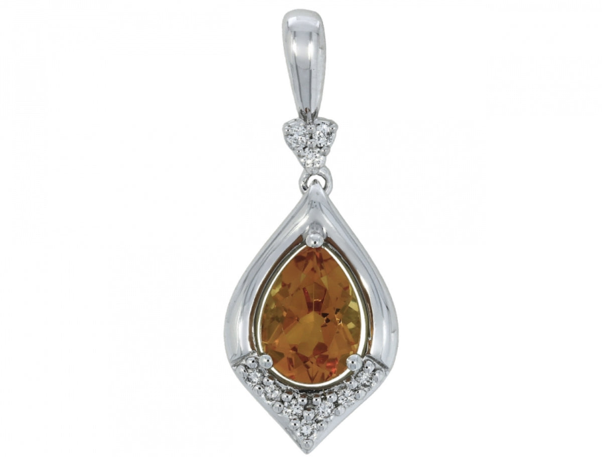 14K White Gold Gold Citrine and Diamond Pendant