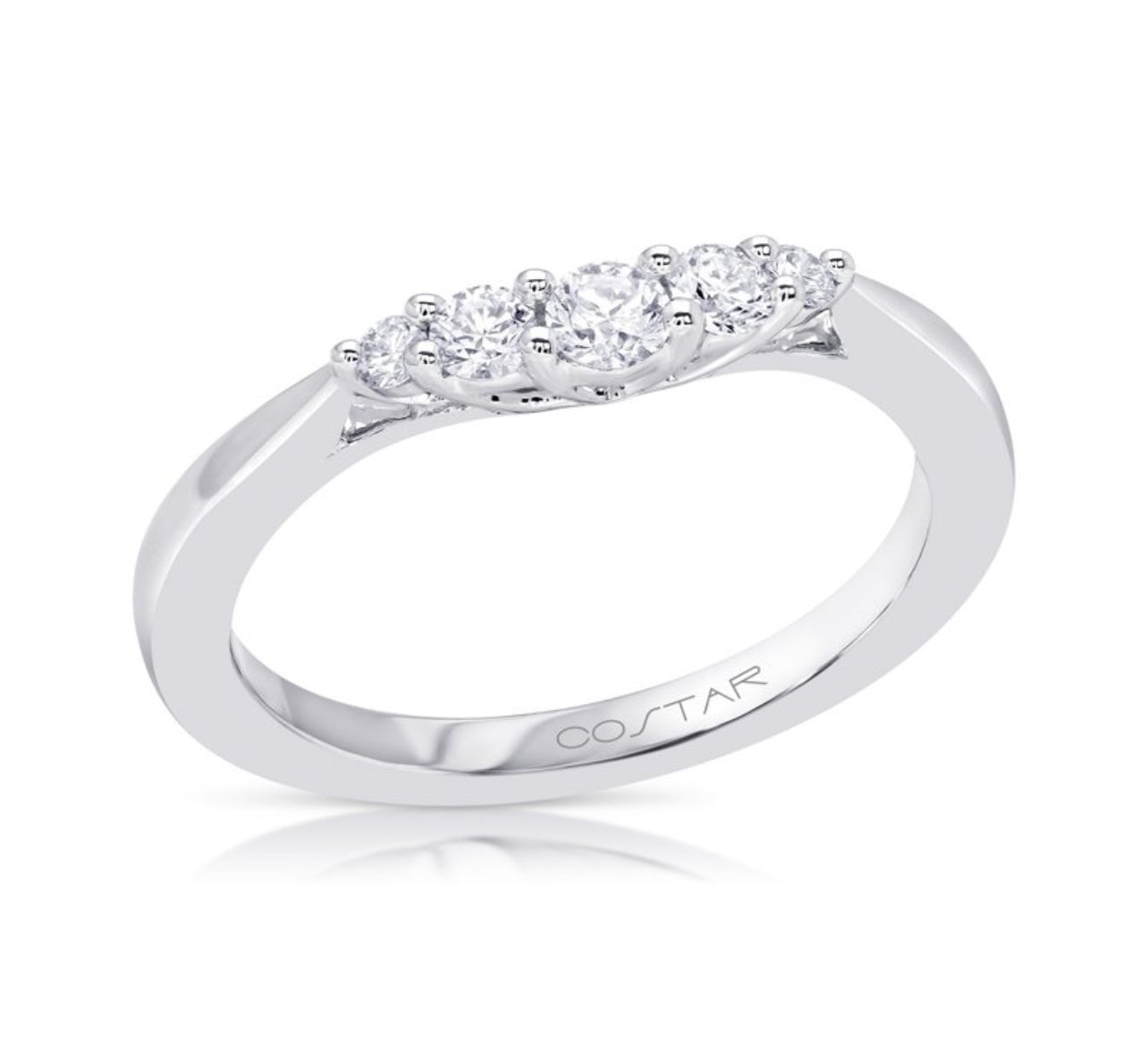 14K White Gold 5 Stone Curved Stackable Band