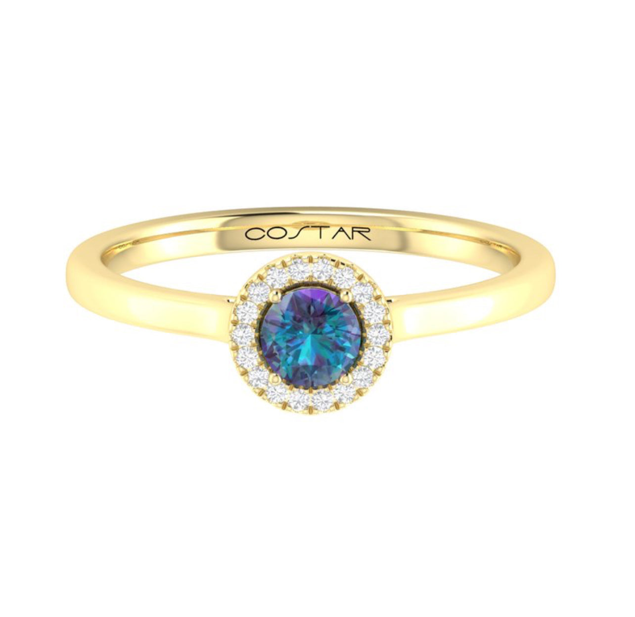 10K or 14K White or Yellow Gold Created Alexandrite and Diamond Halo Ring