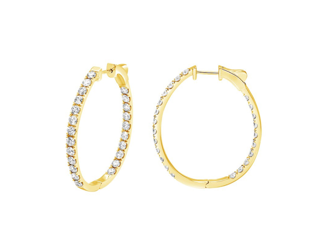 14K White or Yellow Gold Classic Oval Inside-Out Diamond Hoops