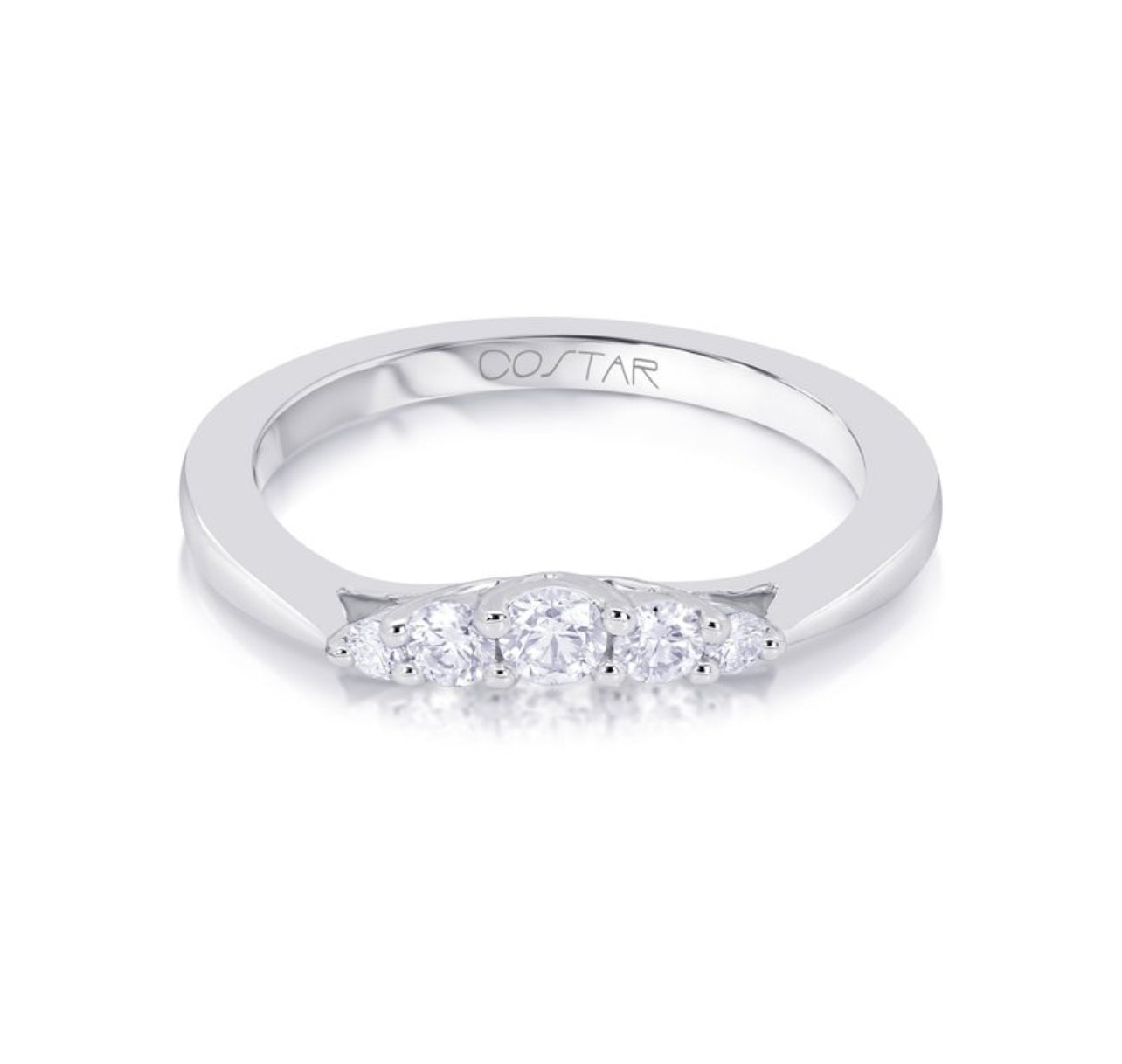 14K White Gold 5 Stone Curved Stackable Band
