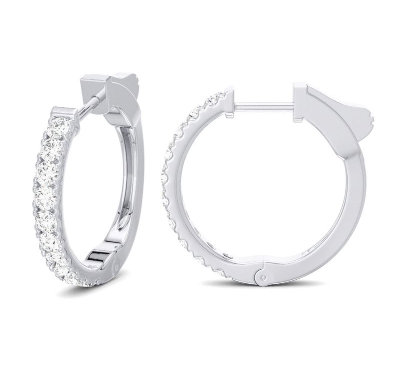 14K Yellow Gold Small Diamond Huggies Hoop Earrings