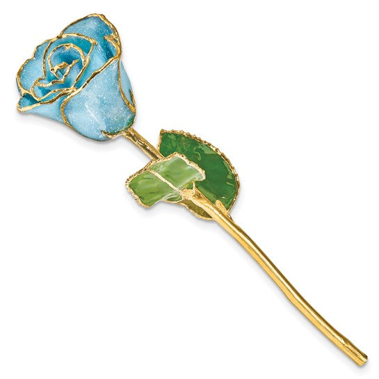 Genuine Light Blue Lacquer Dipped Rose with 24K Gold Trim