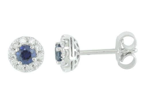 14K White Gold Sapphire and Diamonds Stud Earrings