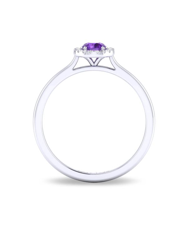 10K Yellow Gold Amethyst and Diamond Halo Birthstone Ring