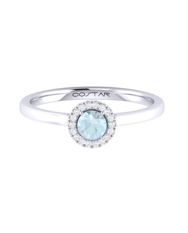 10K or 14K White or Yellow Gold Aquamarine and Diamond Halo Ring