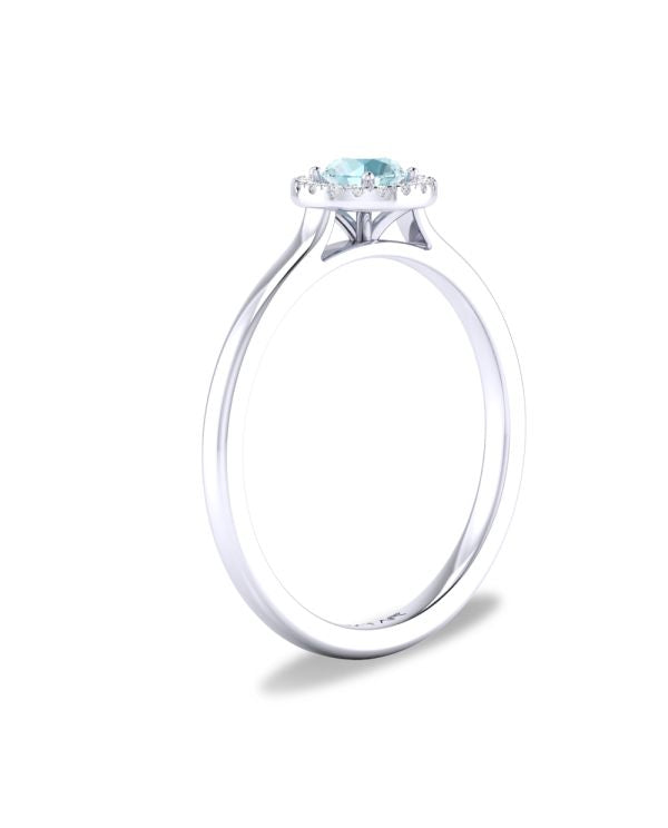 10K or 14K White or Yellow Gold Aquamarine and Diamond Halo Ring