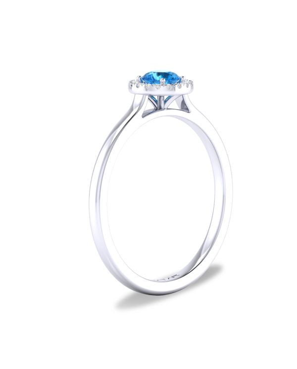 10K White or Yellow Gold Blue Topaz and Diamond Halo Ring
