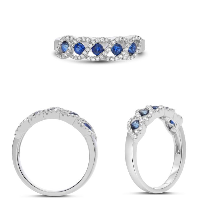 14K White Gold Blue Sapphire and Diamond Band