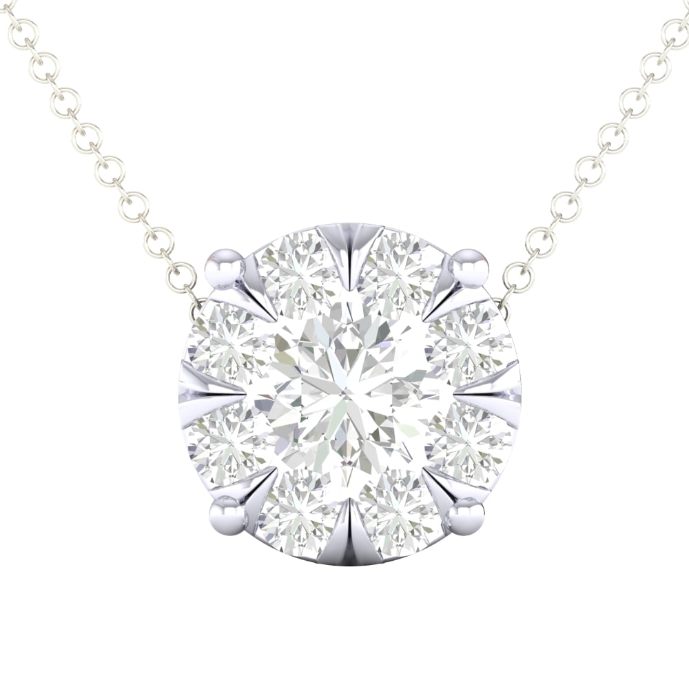 14K White or Yellow Gold Diamond Cluster Necklace