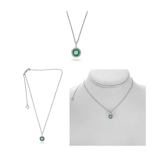 14K White Gold emerald and Diamond Necklace