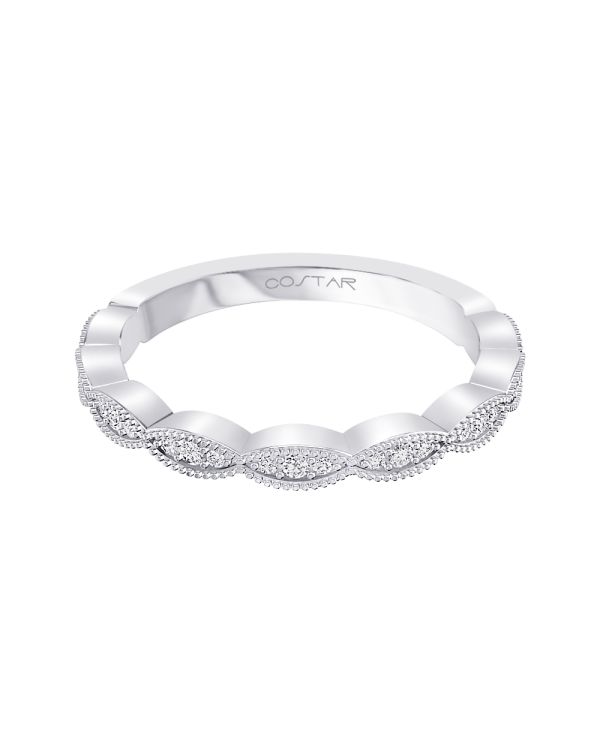 14K White Gold Modern Diamond Stackable Band