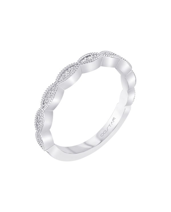 14K White Gold Modern Diamond Stackable Band