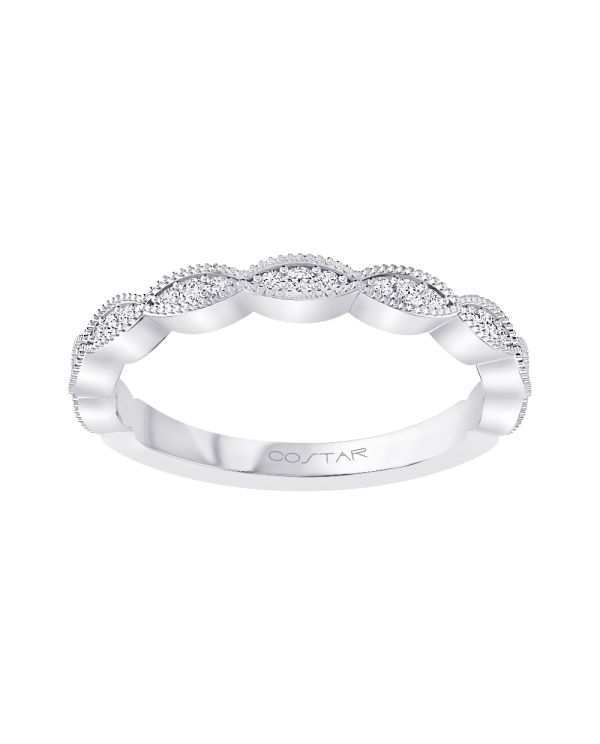 14K White Gold Modern Diamond Stackable Band