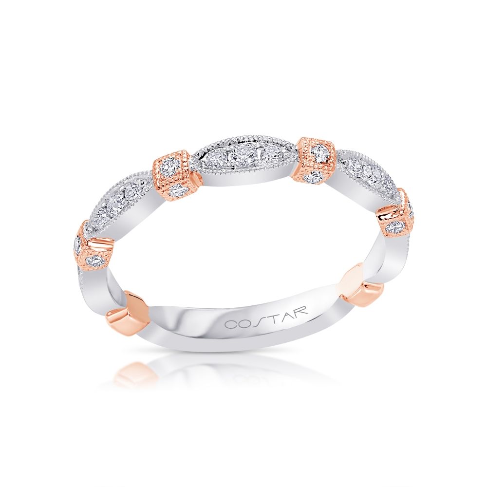 14K Rose and White Gold Ladies' Stackable Vintage Inspired Diamond Wedding Band
