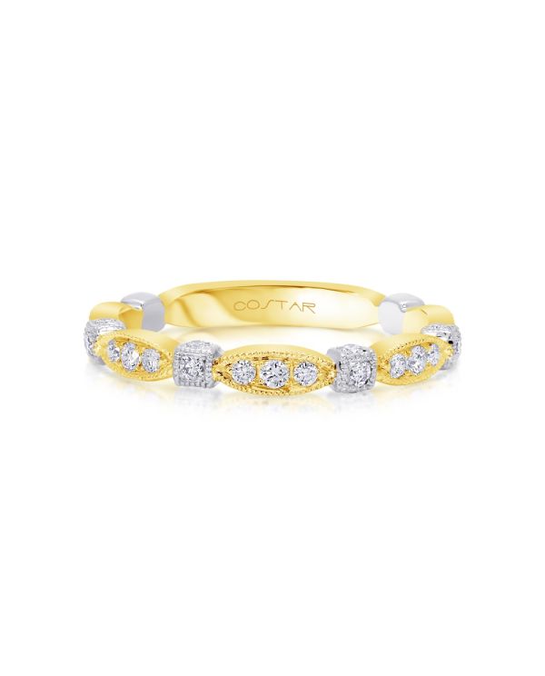 14K Rose and White Gold Ladies' Stackable Vintage Inspired Diamond Wedding Band