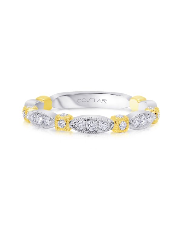 14K Rose and White Gold Ladies' Stackable Vintage Inspired Diamond Wedding Band