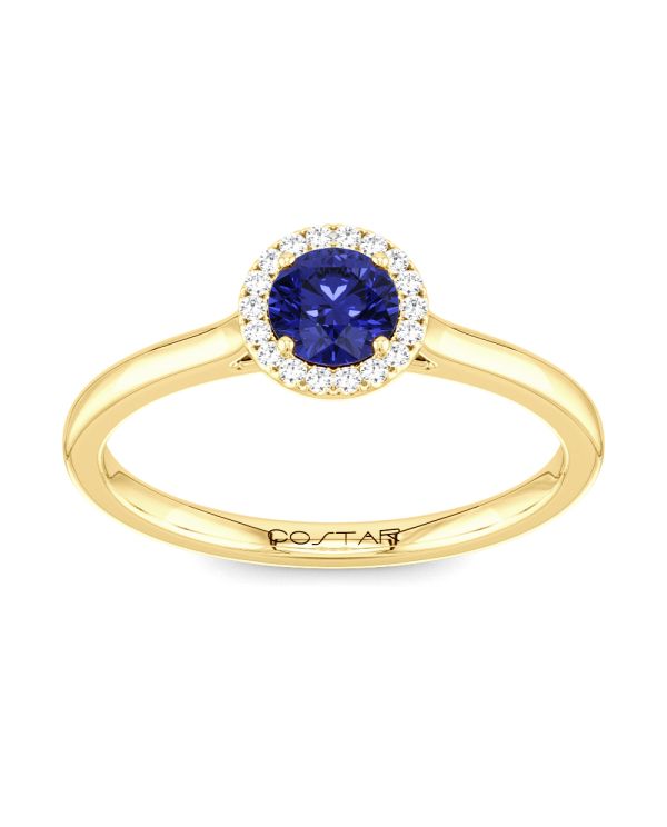 10K or 14K Yellow or White Gold Blue Sapphire and Diamond Halo Ring