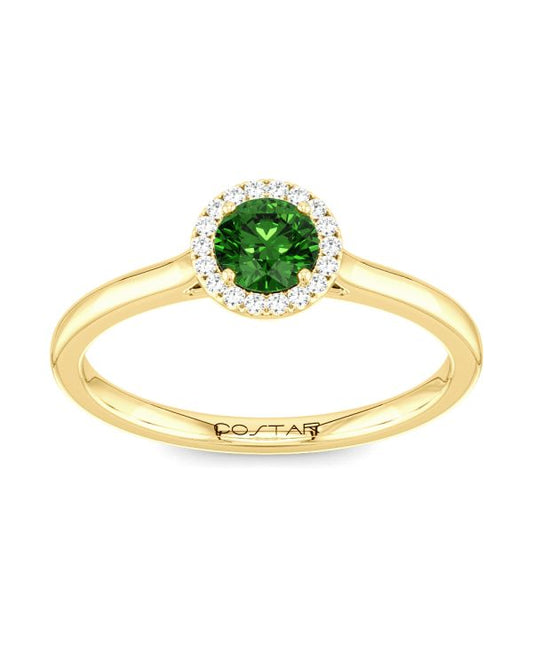 10K or 14K Yellow or White Gold Emerald and Diamond Halo Ring
