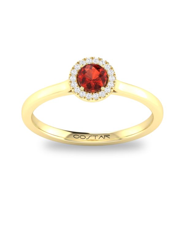 10K or 14K Yellow or White Gold Garnet and Diamond Halo Ring