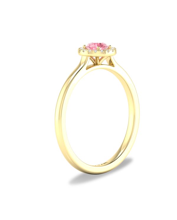 10K or 14K Yellow or White Gold Pink Tourmaline and Diamond Halo Ring