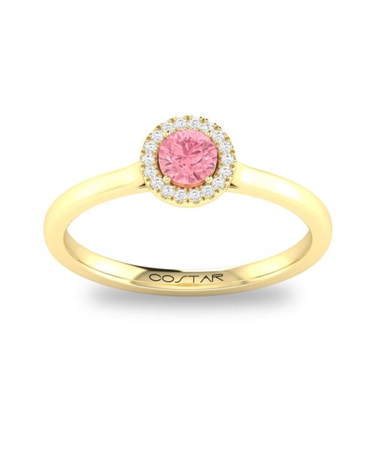 10K or 14K Yellow or White Gold Pink Tourmaline and Diamond Halo Ring