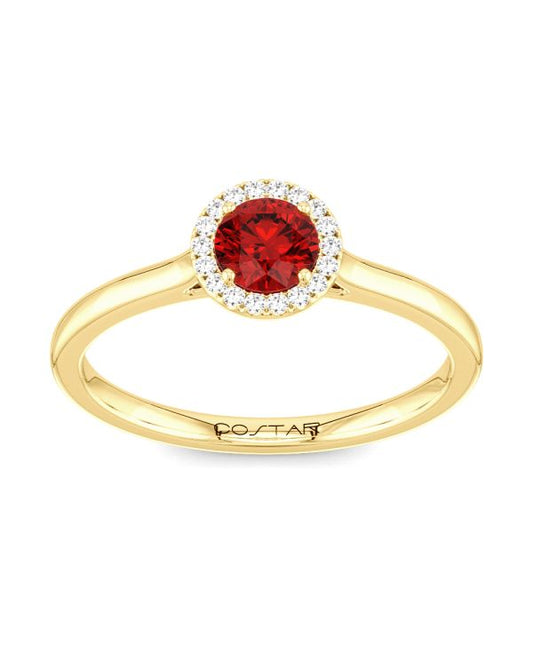10K or 14K Yellow or White Gold Ruby and Diamond Halo Ring