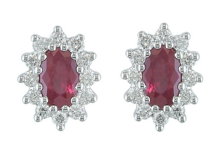 14K White Gold Ruby and Diamond Stud Earrings