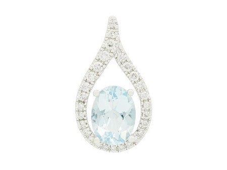 14K White Gold Aquamarine and Diamond Pendant
